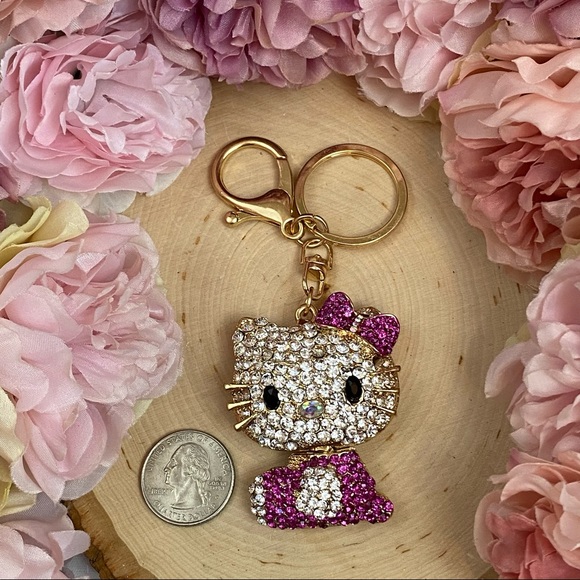Hello Kitty with Dark Pink Crystal Dress & Bow Keychain Charm - Picture 10 of 11